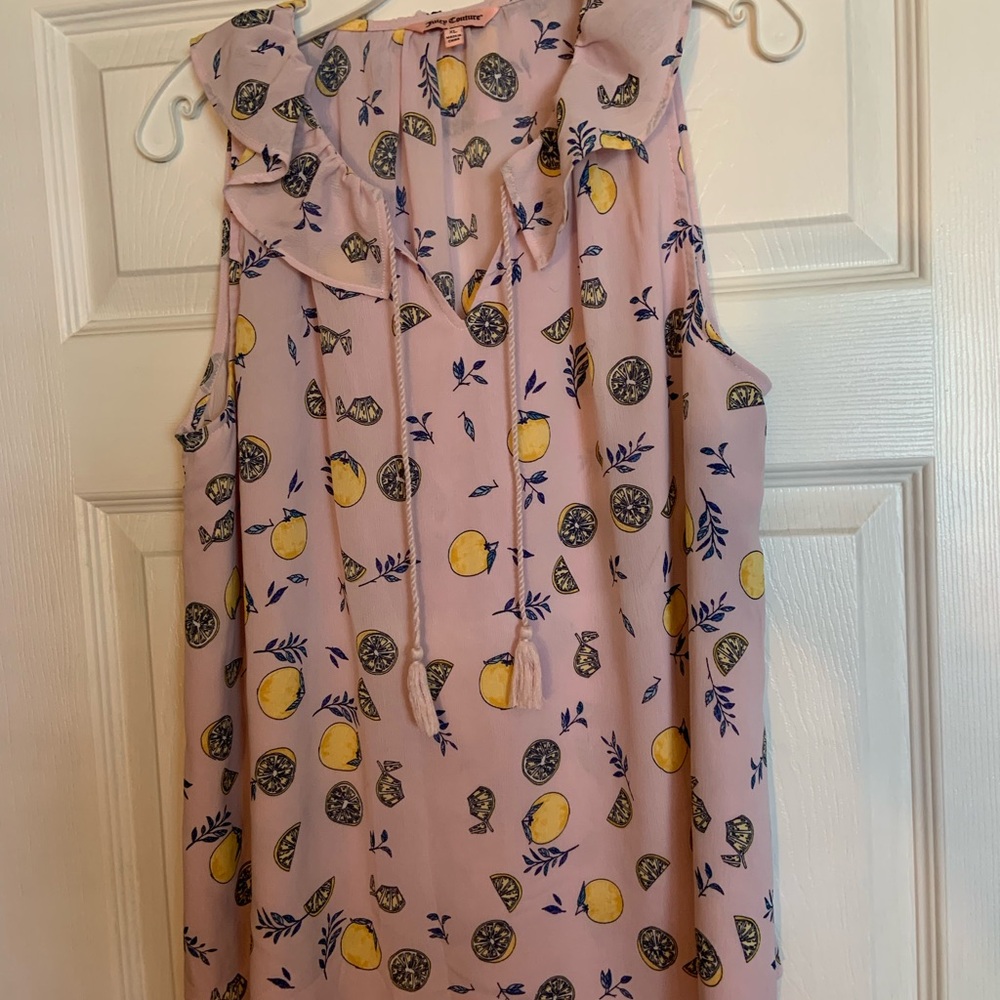 Juicy Couture Pink Ruffled Top with Lemon Pattern